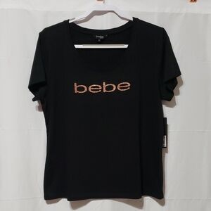 Black Bebe Sport T-Shirt Featuring a Embellished Logo On The Chest. 